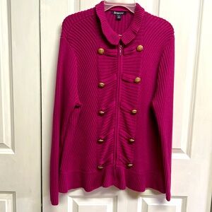 Roamans Dark Pink Collar Metal Seal Button Cardigan Sweater Size L